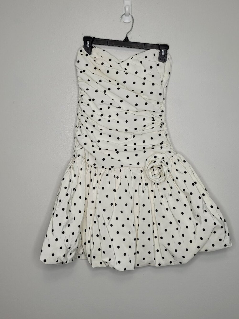 Vintage Positively Ellyn off white black polka dot bubble hem strapless dress
